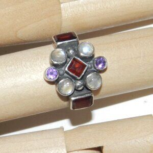 Nicky Butler Sterling Silver Ring Size 6.5 Multi Color Garnet Moonstone Amethyst